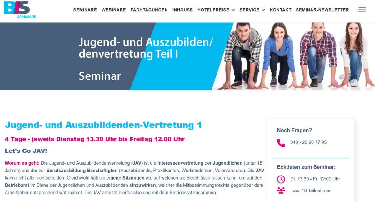 JAV Seminar Azubi Vertretung Schulung - die Seminaranbieter-Seite